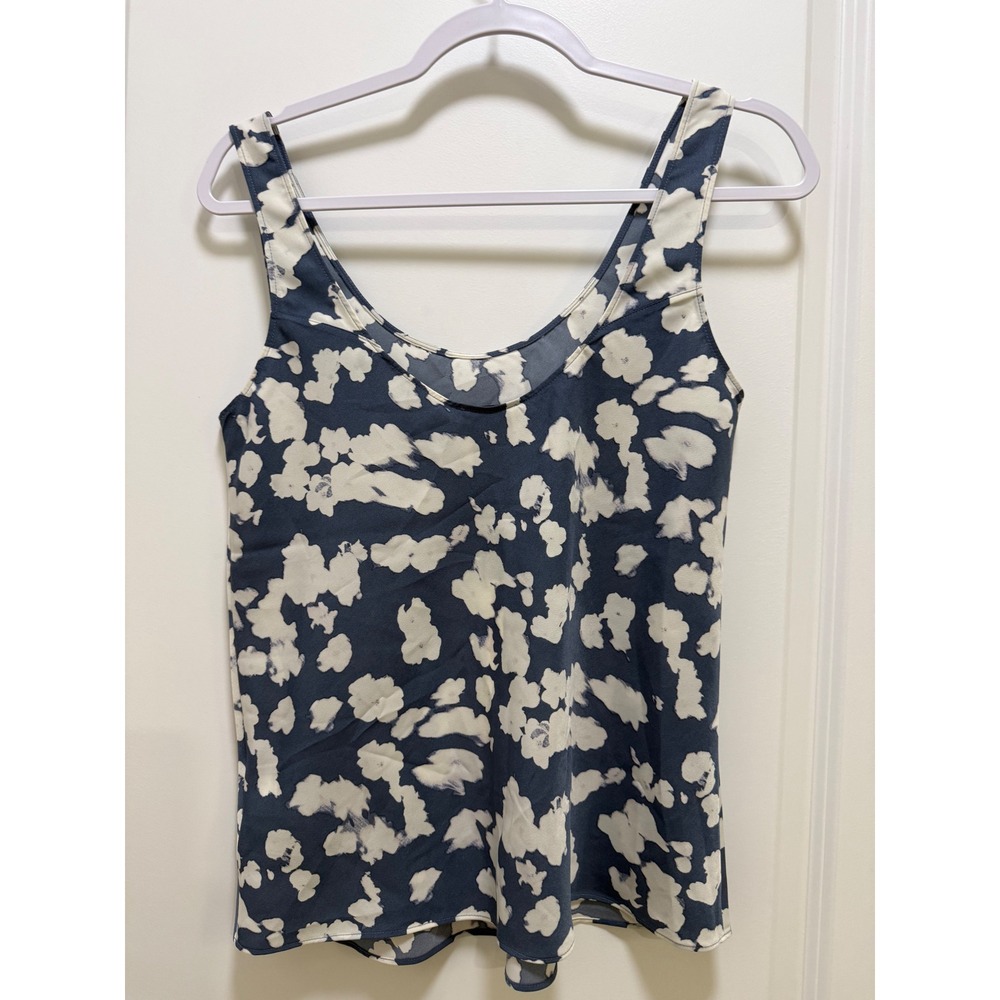 Calvin Klein Women Blue White Abstract Floral Scoop Neck Tank Top Size 4 NEW - Picture 2 of 6
